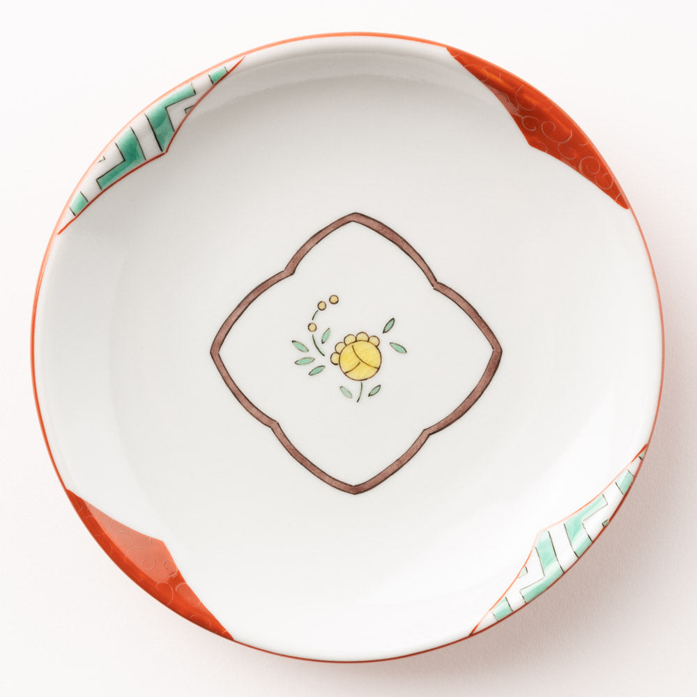 九谷焼工房花もん 丸皿(黄花) 九谷焼工房花もん 九谷焼