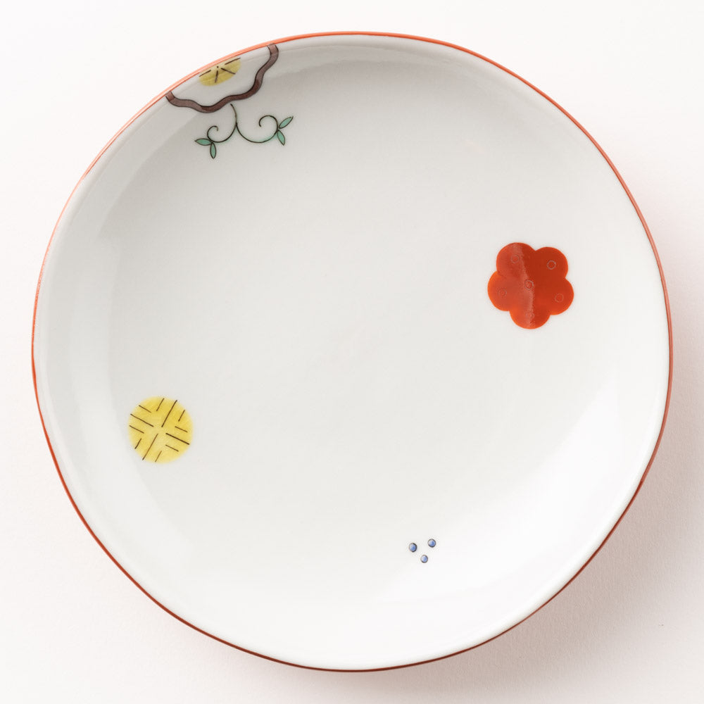 九谷焼工房花もん 丸皿(梅唐草) 九谷焼工房花もん 九谷焼