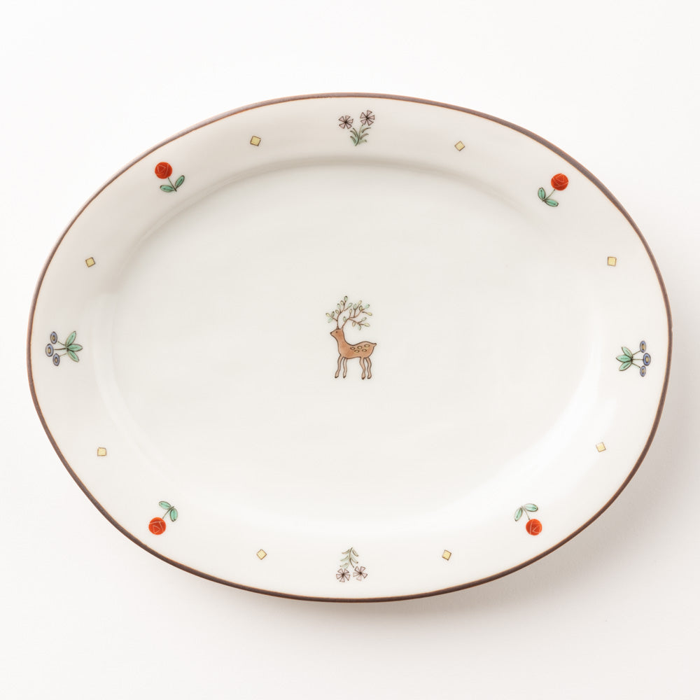 九谷焼工房花もん だ円皿(鹿) 九谷焼工房花もん 九谷焼