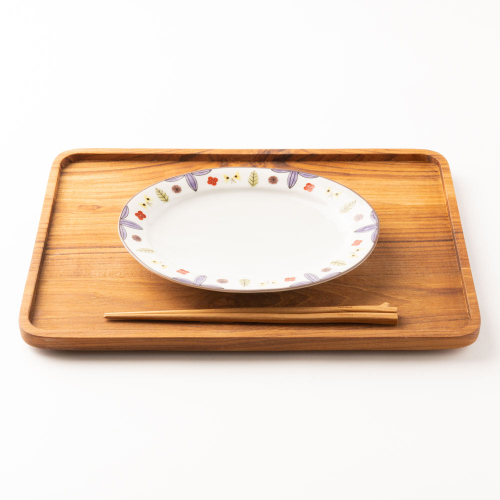 九谷焼工房花もん だ円皿(花と蝶(紫)) 九谷焼工房花もん 九谷焼