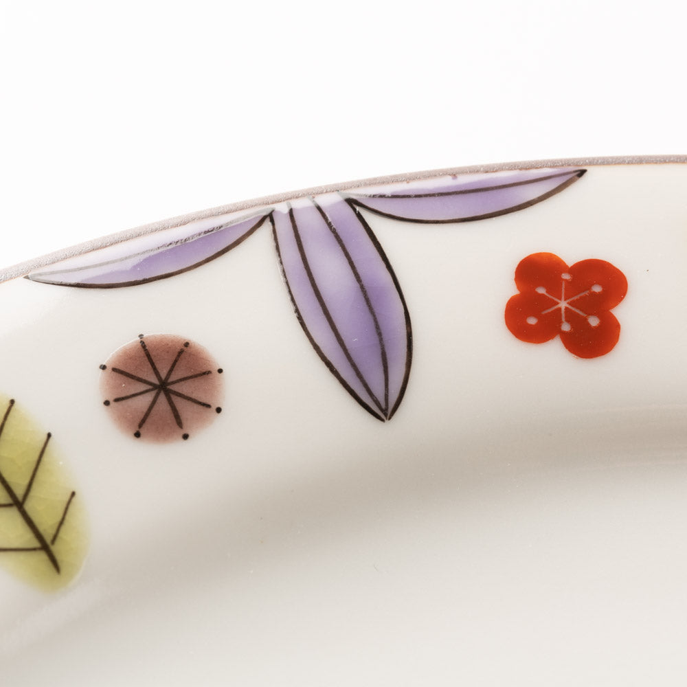 九谷焼工房花もん だ円皿(花と蝶(紫)) 九谷焼工房花もん 九谷焼