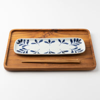 砥部焼 陶房遊 長皿 ブルーリーフ 砥部焼 陶房遊 砥部焼