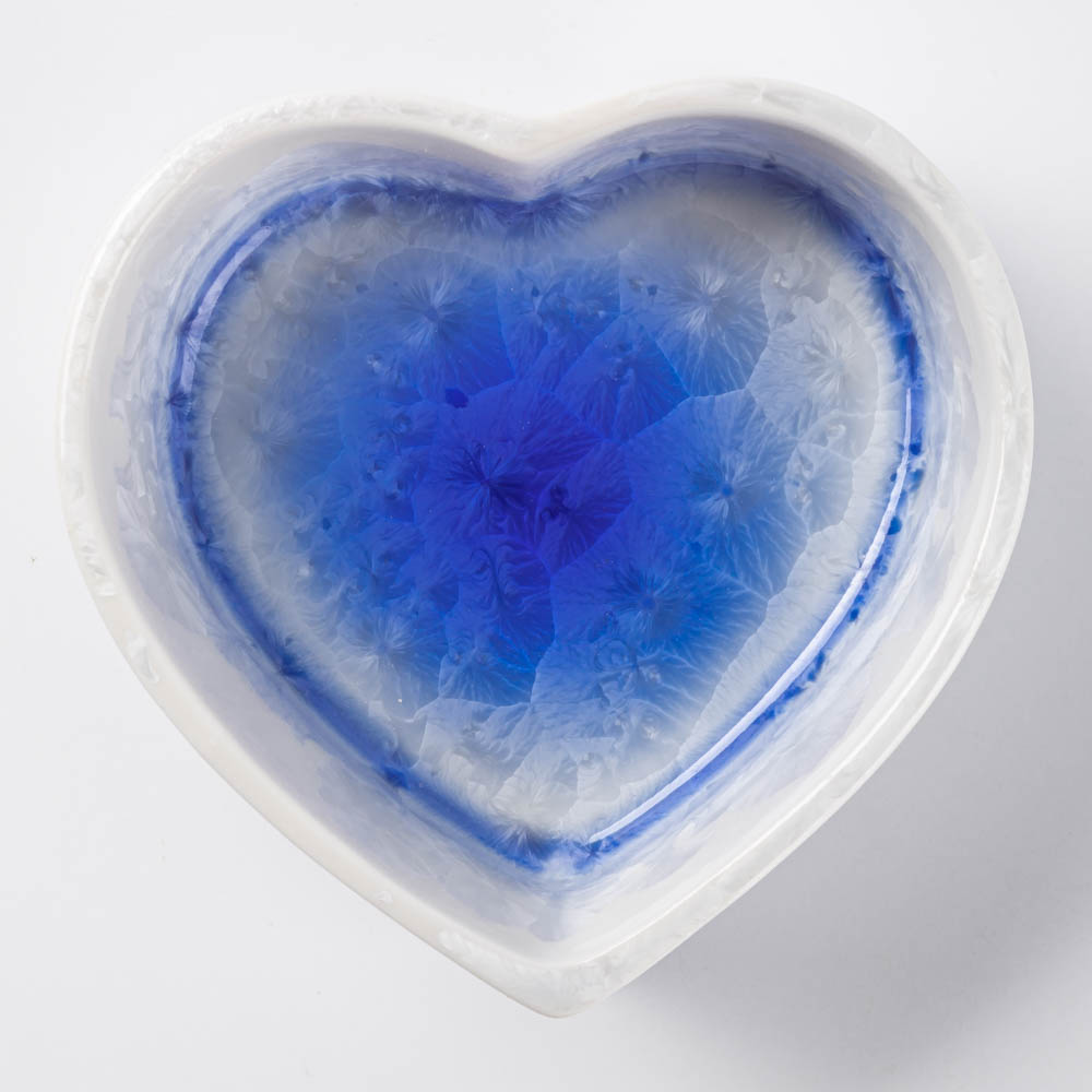 京焼・清水焼 陶あん 花結晶 ハート型小物入れ(青白) 京焼・清水焼 陶あん 京焼・清水焼