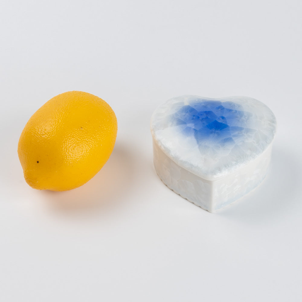 京焼・清水焼 陶あん 花結晶 ハート型小物入れ(青白) 京焼・清水焼 陶あん 京焼・清水焼