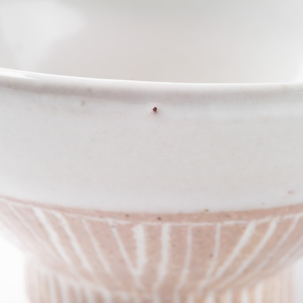 美濃焼 正陶苑 櫛目塗分 高台茶碗 白 茶色土 美濃焼 正陶苑 美濃焼