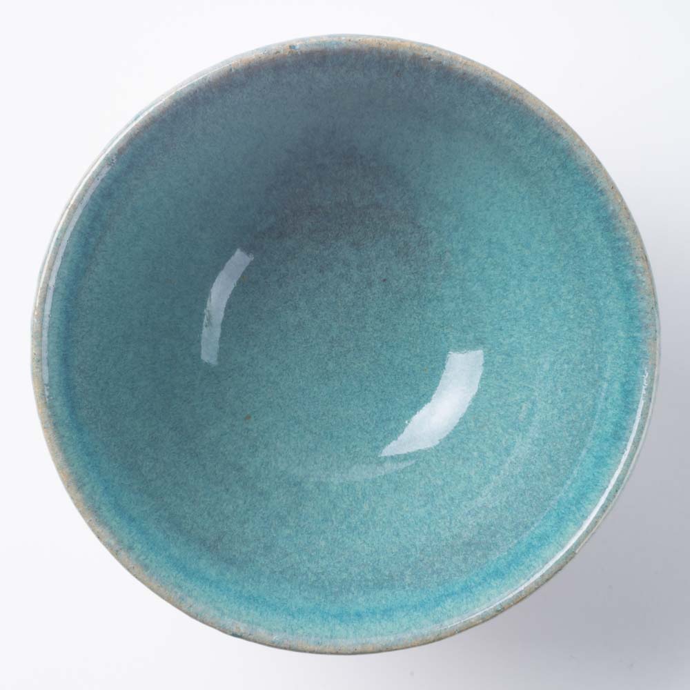 美濃焼 正陶苑 櫛目塗分 高台茶碗 水色 茶色土 美濃焼 正陶苑 美濃焼