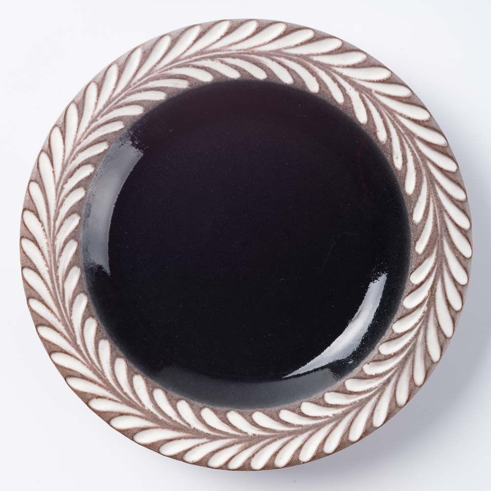 美濃焼 祐山窯 ロリエ リムプレート（皿）小 ブラウン/ネイビー ¥3,300