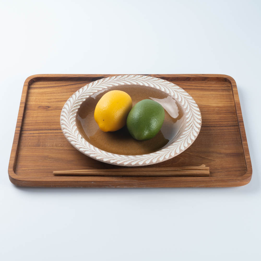 美濃焼 祐山窯 ロリエ リムプレート（皿）大 ベージュ/イエロー ¥4,400