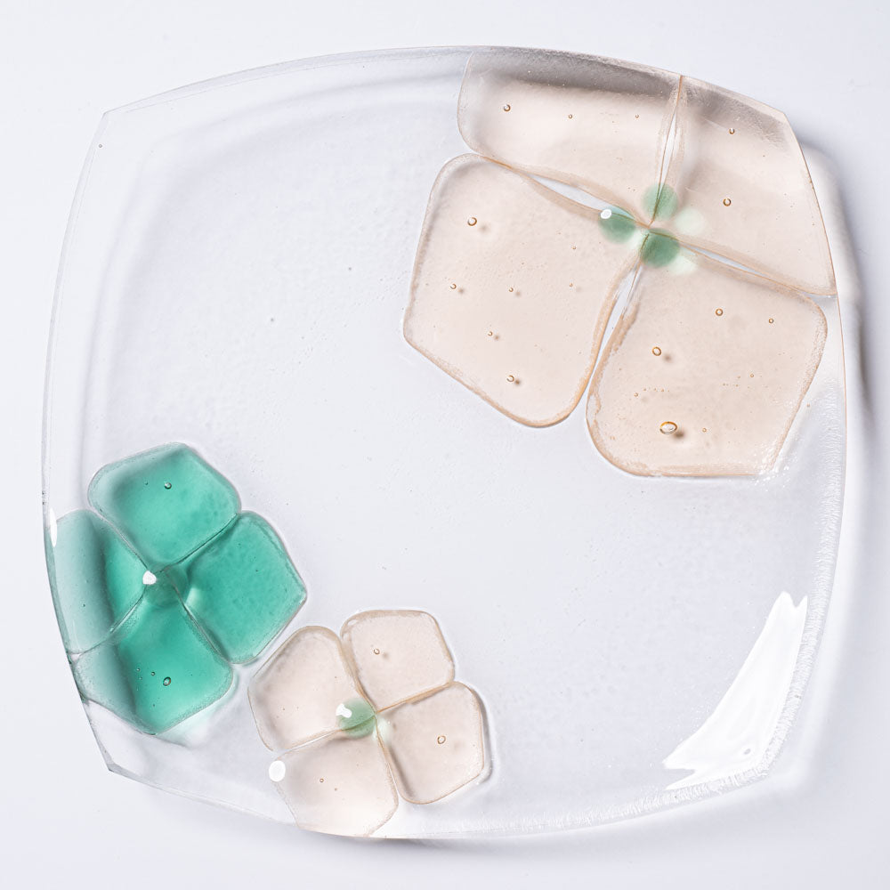 ガラス作家 佐々木翔子 角中皿 ライトオレンジ×グリーン ガラス作家 佐々木翔子 ガラスもの