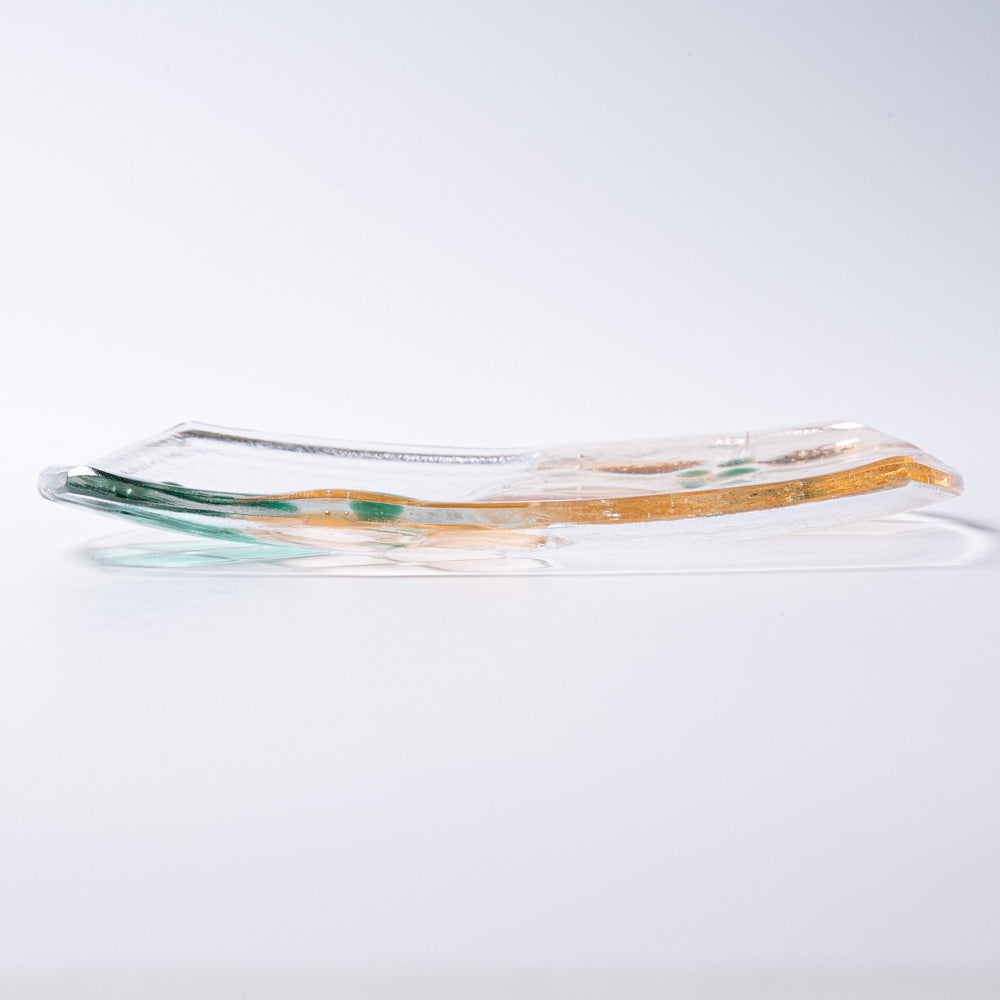 ガラス作家 佐々木翔子 角中皿 ライトオレンジ×グリーン ガラス作家 佐々木翔子 ガラスもの