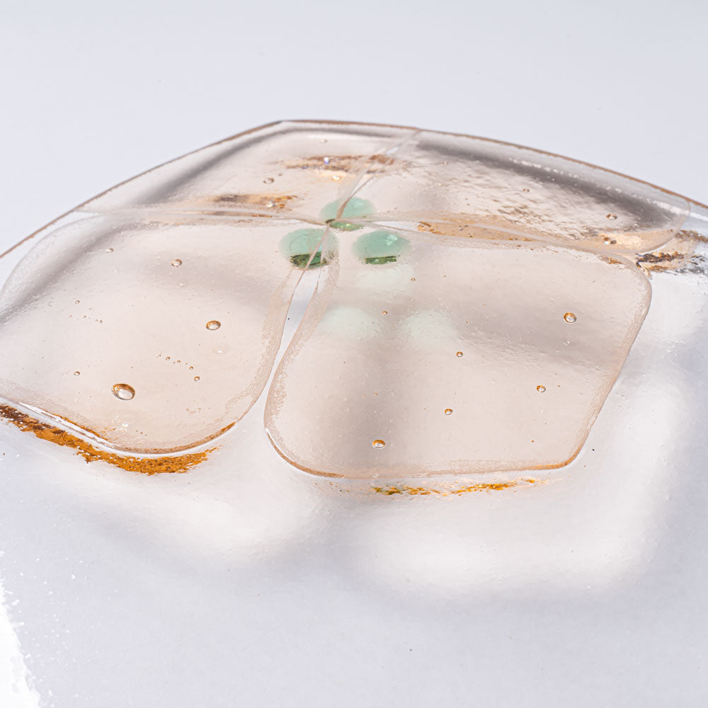 ガラス作家 佐々木翔子 角中皿 ライトオレンジ×グリーン ガラス作家 佐々木翔子 ガラスもの