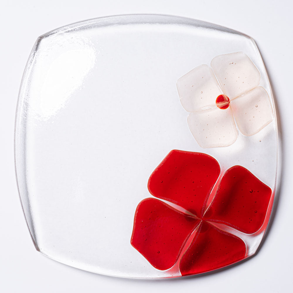 ガラス作家 佐々木翔子 角中皿 レッド×ライトオレンジ ガラス作家 佐々木翔子 ガラスもの