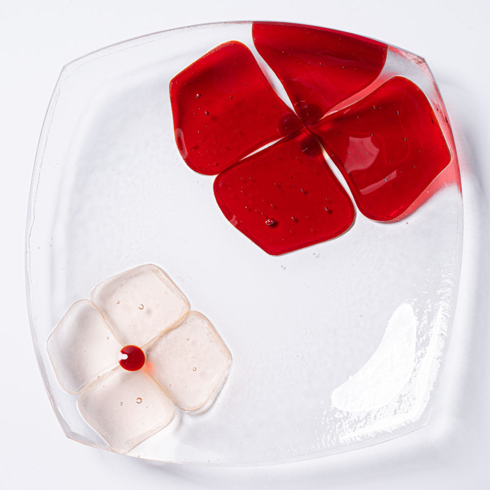 ガラス作家 佐々木翔子 角小皿 レッド×ライトオレンジ ガラス作家 佐々木翔子 ガラスもの