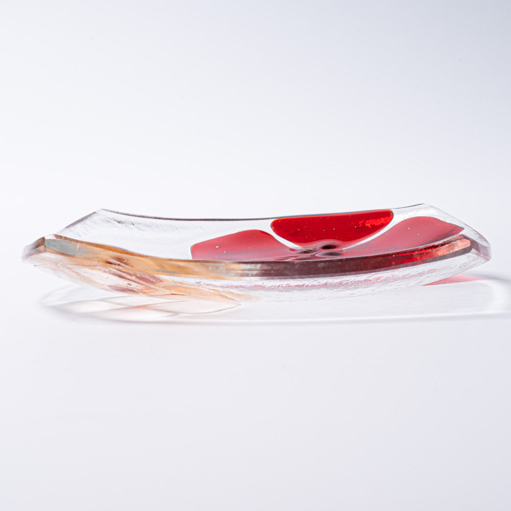 ガラス作家 佐々木翔子 角小皿 レッド×ライトオレンジ ガラス作家 佐々木翔子 ガラスもの