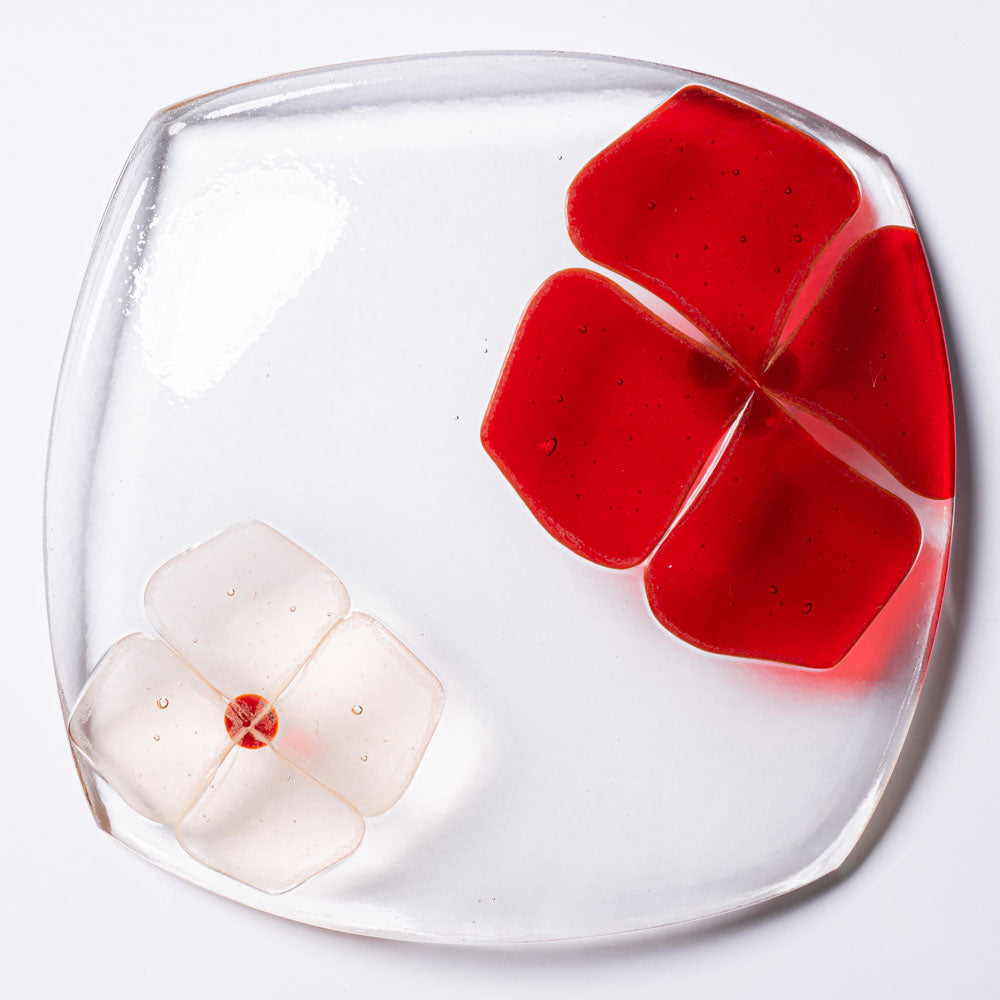 ガラス作家 佐々木翔子 角小皿 レッド×ライトオレンジ ガラス作家 佐々木翔子 ガラスもの