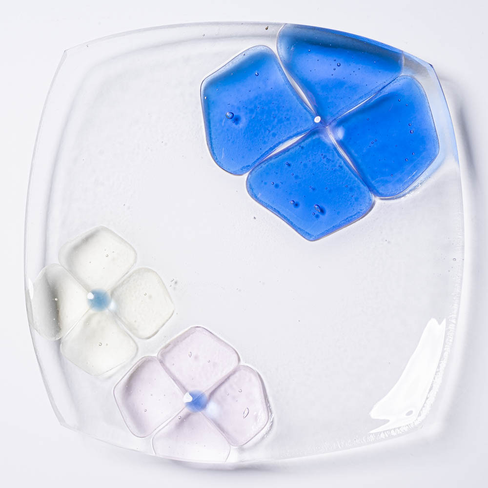 ガラス作家 佐々木翔子 角中皿 ブルー×ライトピンク×ライトイエロー ガラス作家 佐々木翔子 ガラスもの