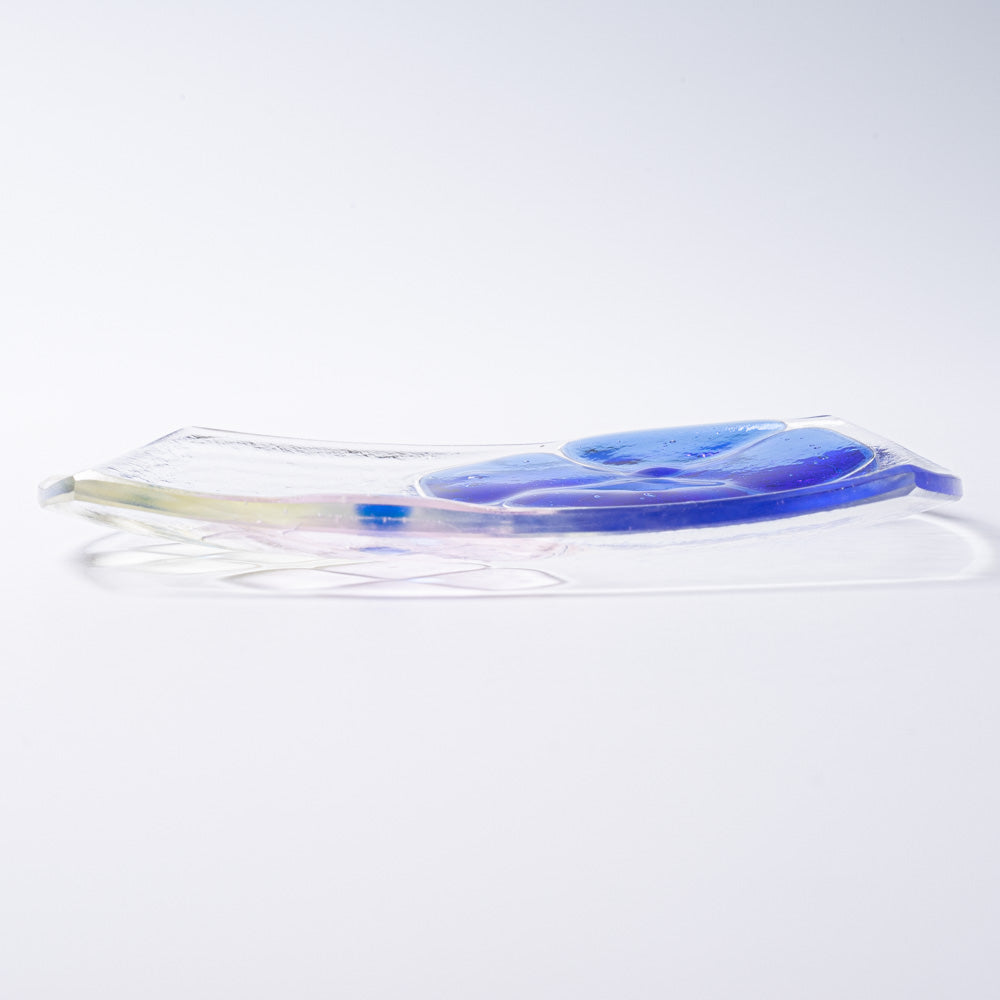 ガラス作家 佐々木翔子 角中皿 ブルー×ライトピンク×ライトイエロー ガラス作家 佐々木翔子 ガラスもの