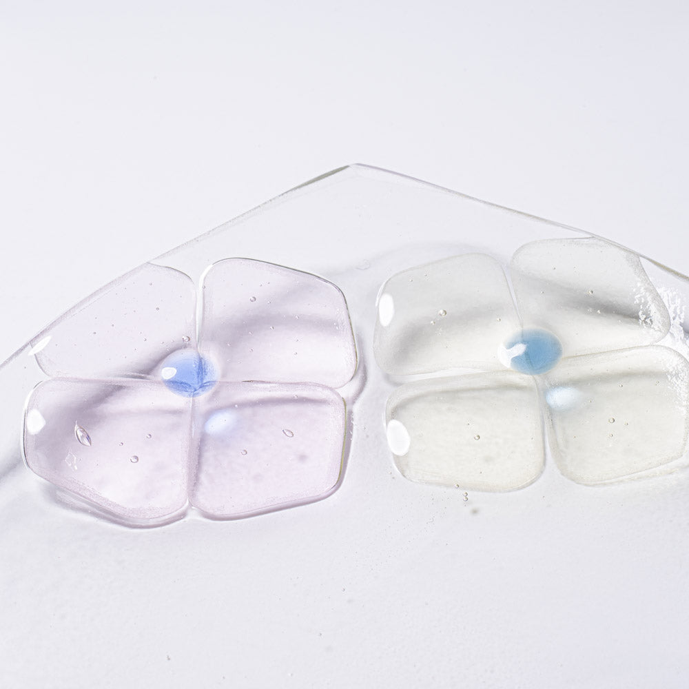 ガラス作家 佐々木翔子 角中皿 ブルー×ライトピンク×ライトイエロー ガラス作家 佐々木翔子 ガラスもの