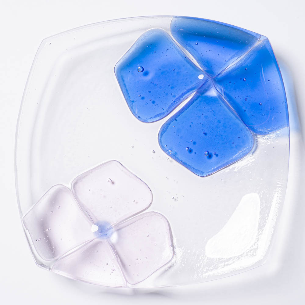 ガラス作家 佐々木翔子 角小皿 ブルー×ライトピンク ガラス作家 佐々木翔子 ガラスもの