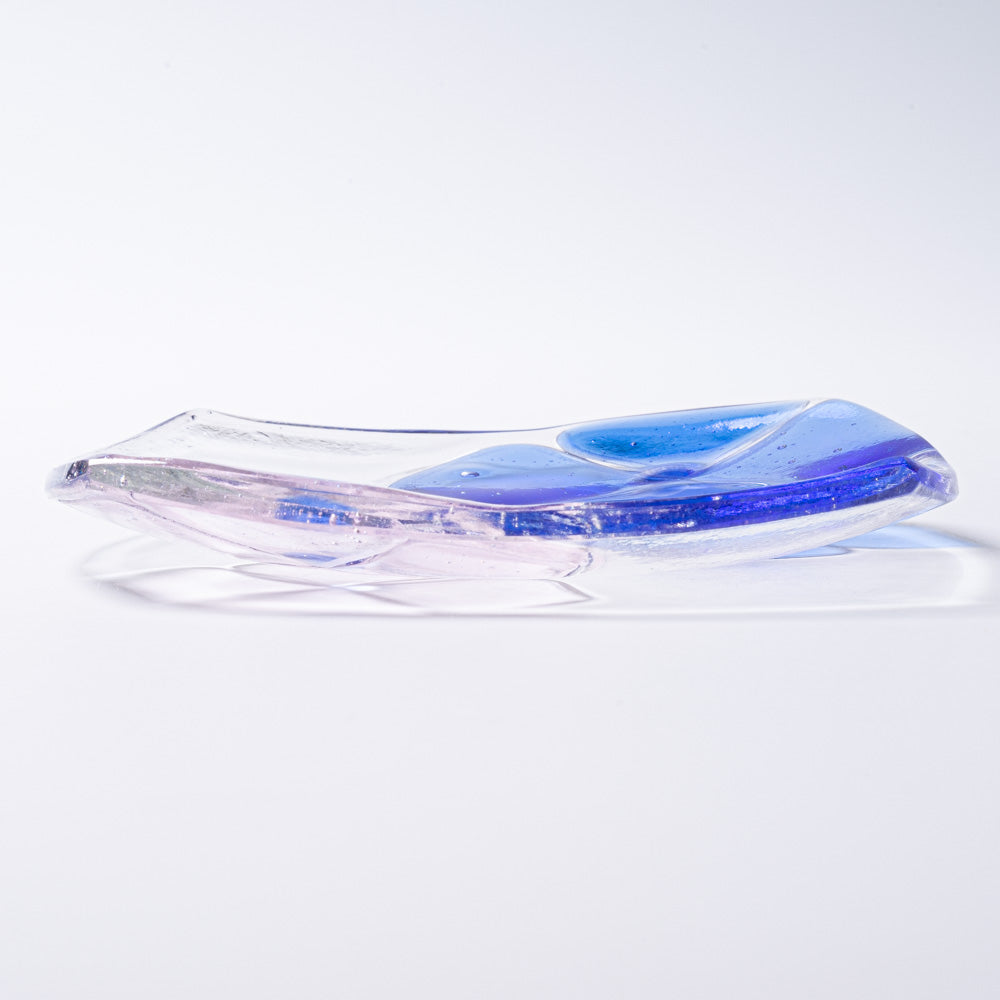 ガラス作家 佐々木翔子 角小皿 ブルー×ライトピンク ガラス作家 佐々木翔子 ガラスもの