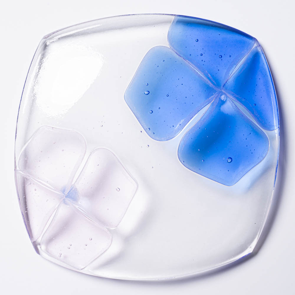 ガラス作家 佐々木翔子 角小皿 ブルー×ライトピンク ガラス作家 佐々木翔子 ガラスもの