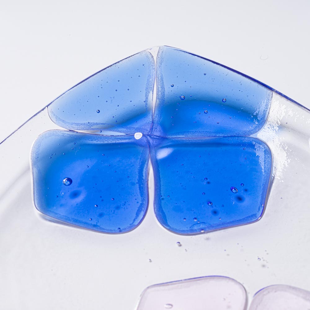 ガラス作家 佐々木翔子 角小皿 ブルー×ライトピンク ガラス作家 佐々木翔子 ガラスもの