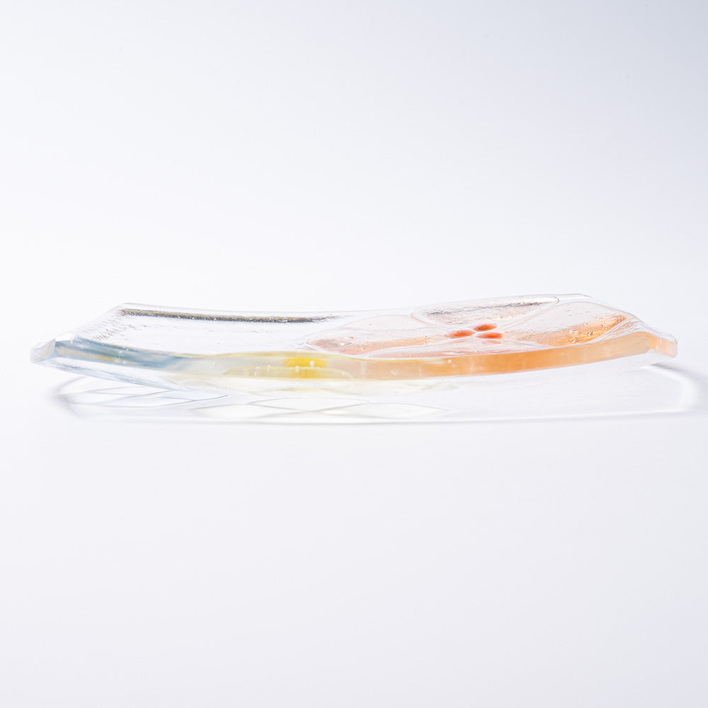 ガラス作家 佐々木翔子 角中皿 ライトオレンジ×ライトイエロー×ライトブルー ガラス作家 佐々木翔子 ガラスもの