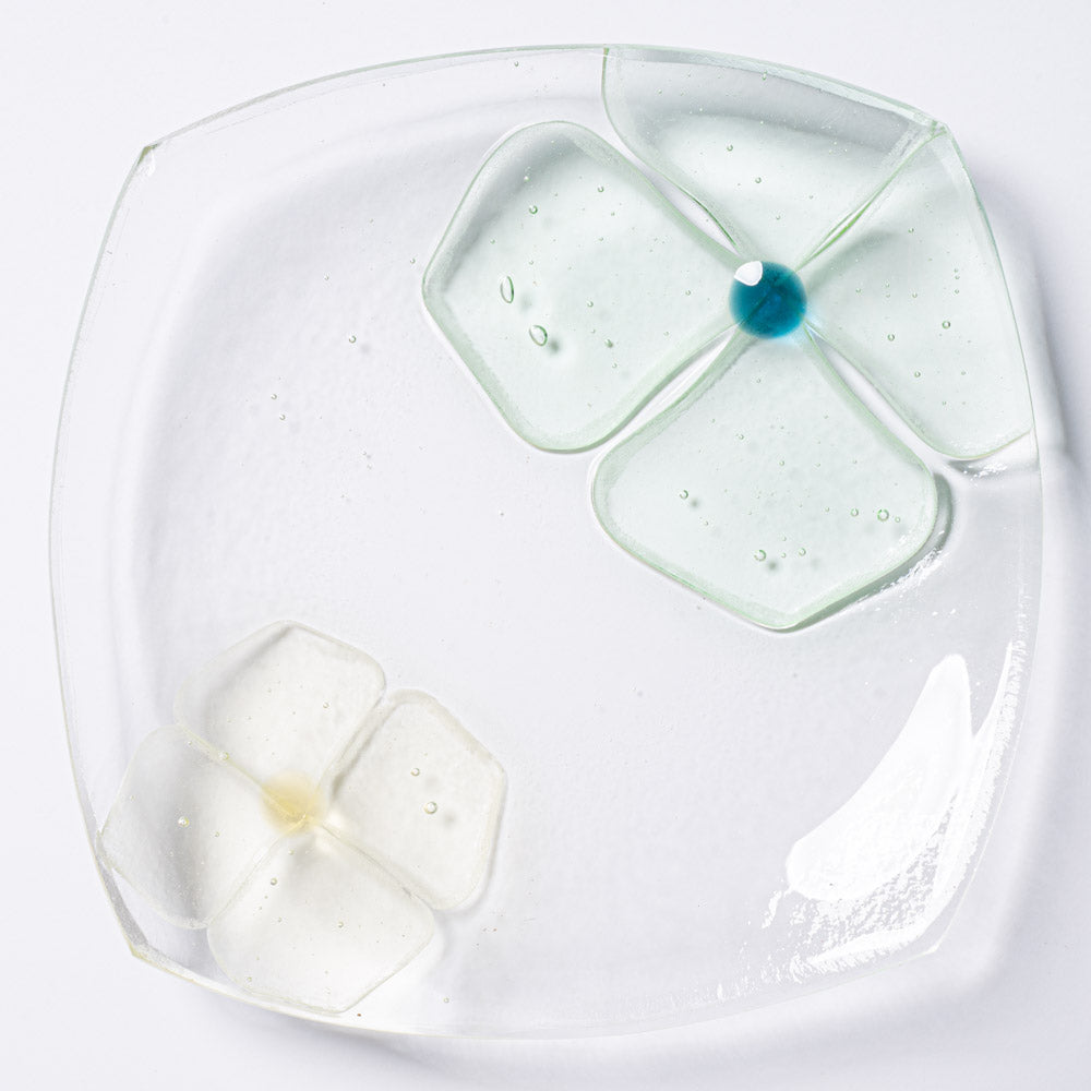 ガラス作家 佐々木翔子 角小皿 ライトグリーン×ライトイエロー ガラス作家 佐々木翔子 ガラスもの