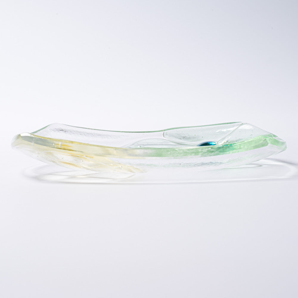 ガラス作家 佐々木翔子 角小皿 ライトグリーン×ライトイエロー ガラス作家 佐々木翔子 ガラスもの