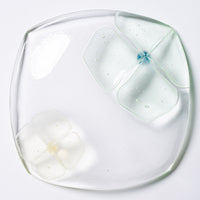 ガラス作家 佐々木翔子 角小皿 ライトグリーン×ライトイエロー ガラス作家 佐々木翔子 ガラスもの