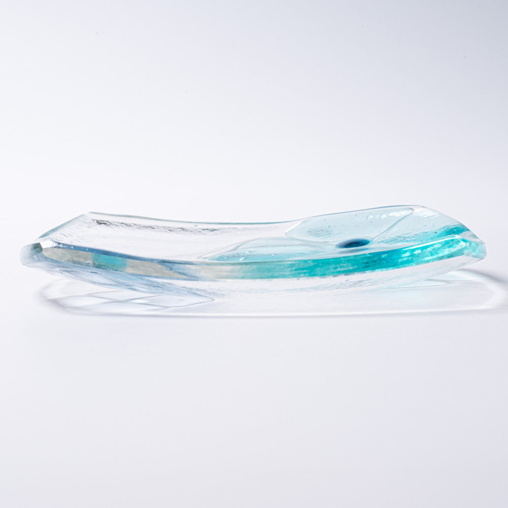 ガラス作家 佐々木翔子 角小皿 ライトブルー×ライトグレー ガラス作家 佐々木翔子 ガラスもの