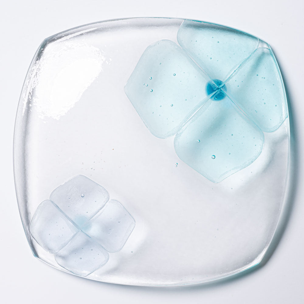 ガラス作家 佐々木翔子 角小皿 ライトブルー×ライトグレー ガラス作家 佐々木翔子 ガラスもの