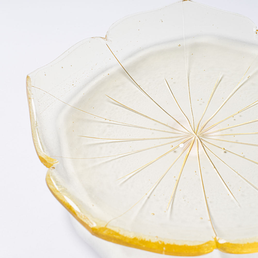 ガラス作家 佐々木翔子 花型小皿 ライトイエロー ガラス作家 佐々木翔子 ガラスもの