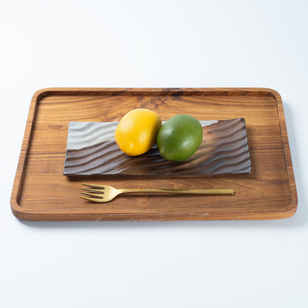 津軽金山焼 雪国 フライプレート(長角) 津軽金山焼 津軽金山焼