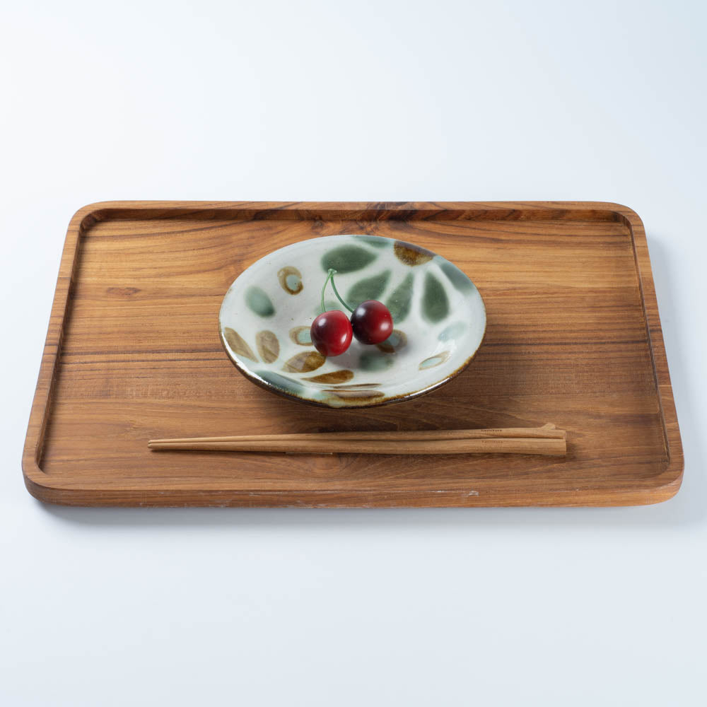 やちむん工房瀬底島ポタリー 五寸皿 花柄ドット茶と緑 やちむん工房瀬底島ポタリー やちむん