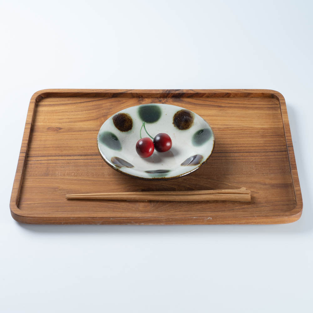 やちむん工房瀬底島ポタリー 五寸皿 ドット茶と緑 ¥3,080 大人の