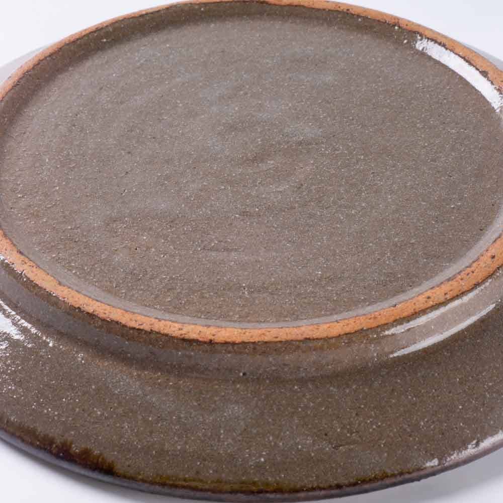 やちむん工房瀬底島ポタリー 六寸リムプレート 花柄ドット茶と緑 やちむん工房瀬底島ポタリー やちむん
