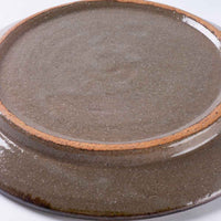 やちむん工房瀬底島ポタリー 六寸リムプレート 花柄ドット茶と緑 やちむん工房瀬底島ポタリー やちむん
