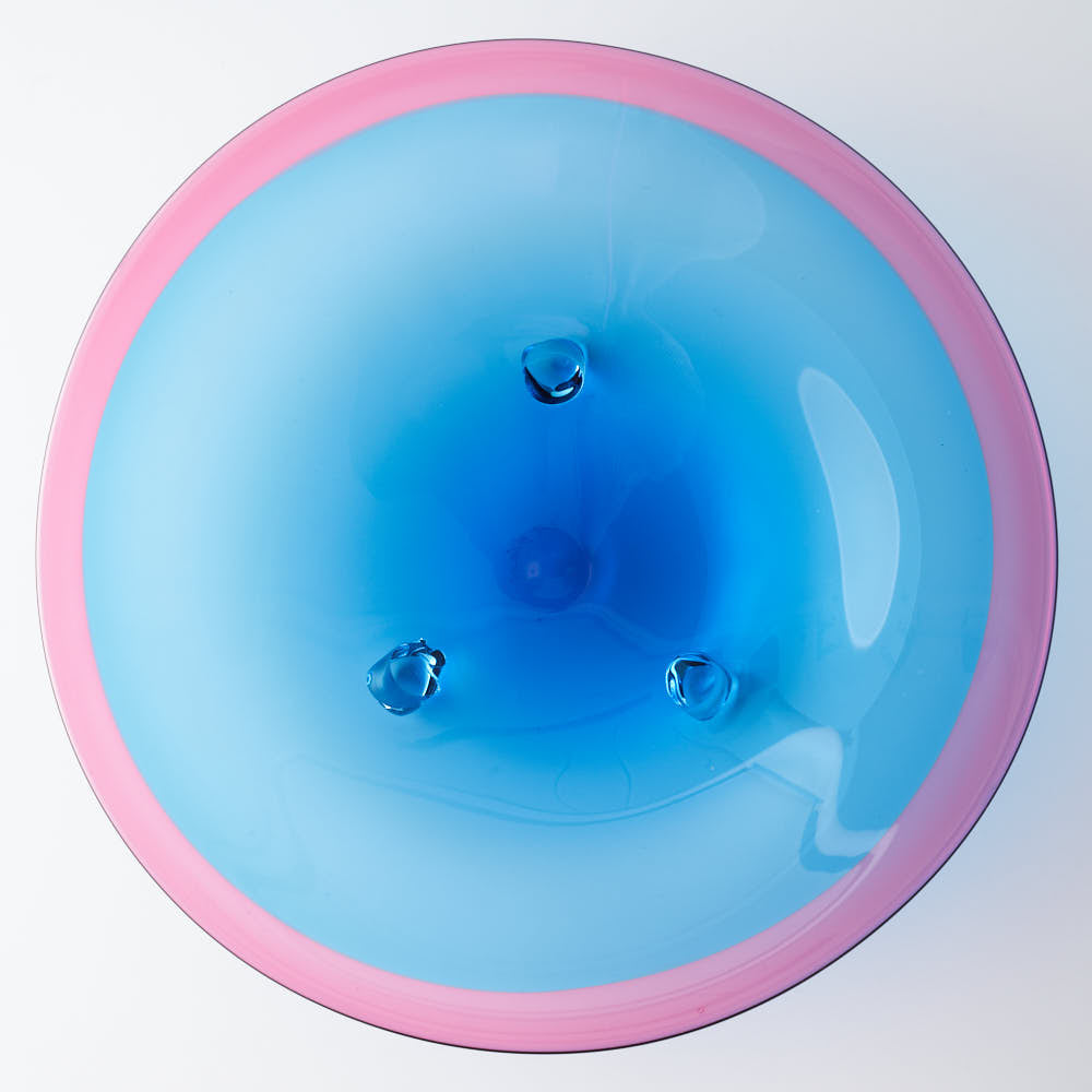 ガラス作家 梶原理恵子 三つ足バイカラープレート レッド×ブルー ガラス作家 梶原理恵子 ガラスもの