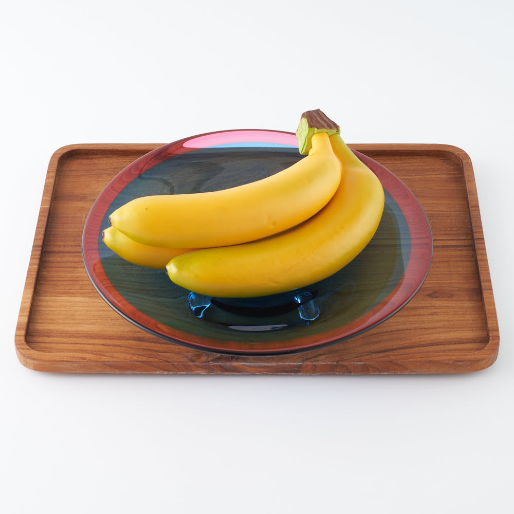 ガラス作家 梶原理恵子 三つ足バイカラープレート レッド×ブルー ガラス作家 梶原理恵子 ガラスもの