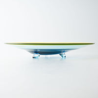 ガラス作家 梶原理恵子 三つ足バイカラープレート イエロー×ライトブルー ガラス作家 梶原理恵子 ガラスもの