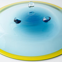 ガラス作家 梶原理恵子 三つ足バイカラープレート イエロー×ライトブルー ガラス作家 梶原理恵子 ガラスもの