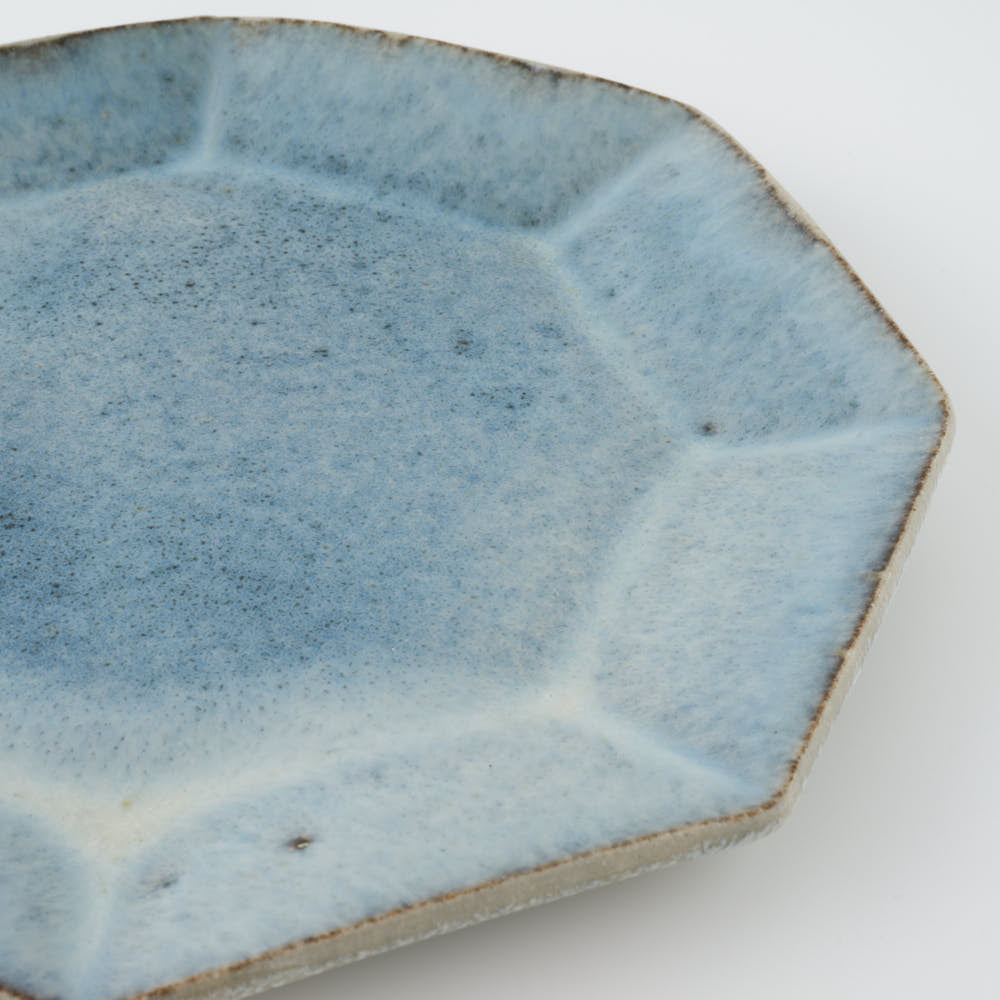 作家 村澤享 青マット釉八角皿 作家 村澤享 陶磁器作家もの