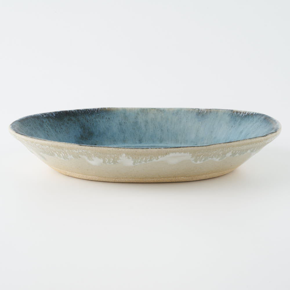 作家 村澤享 青マット釉楕円鉢 作家 村澤享 陶磁器作家もの