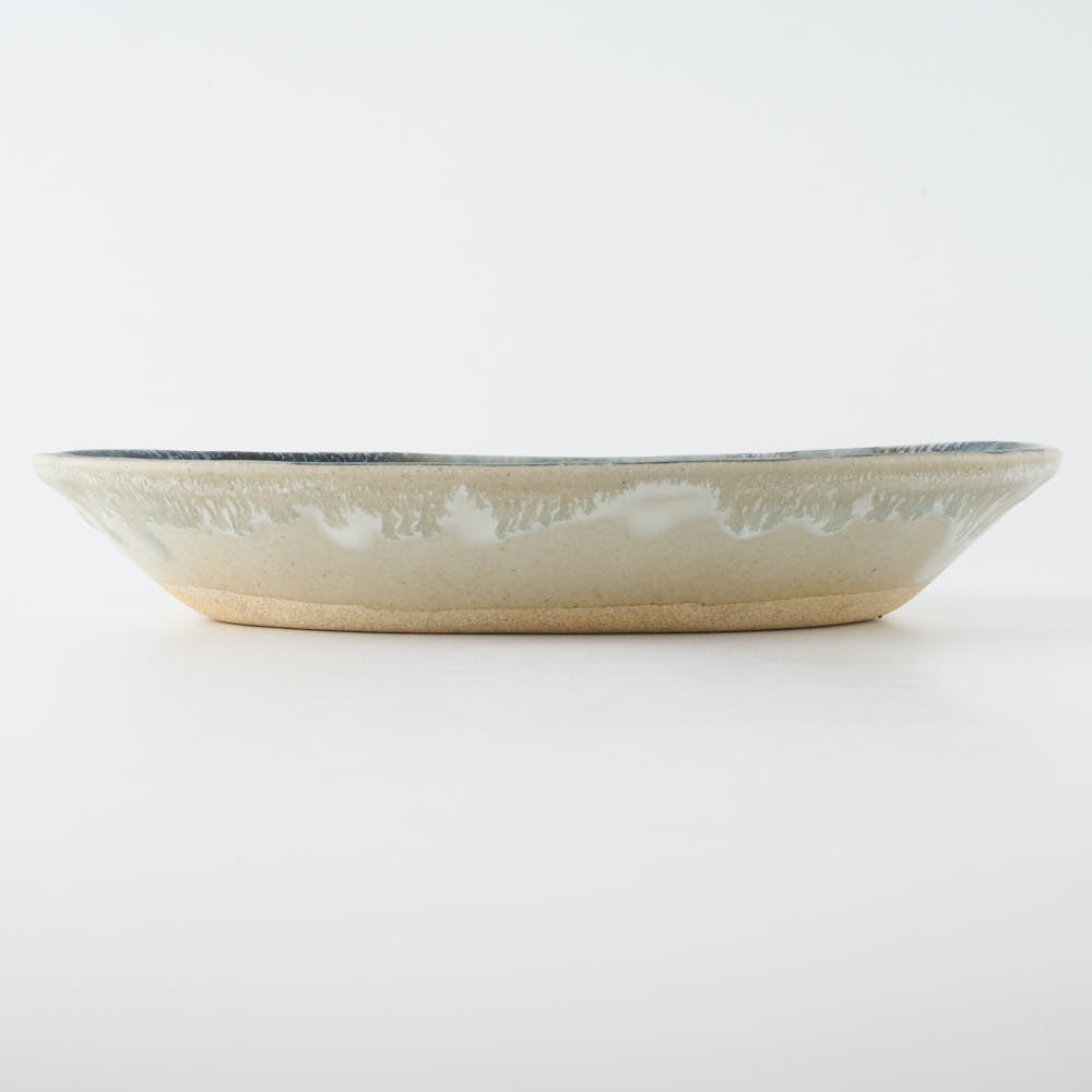 作家 村澤享 青マット釉楕円鉢 作家 村澤享 陶磁器作家もの