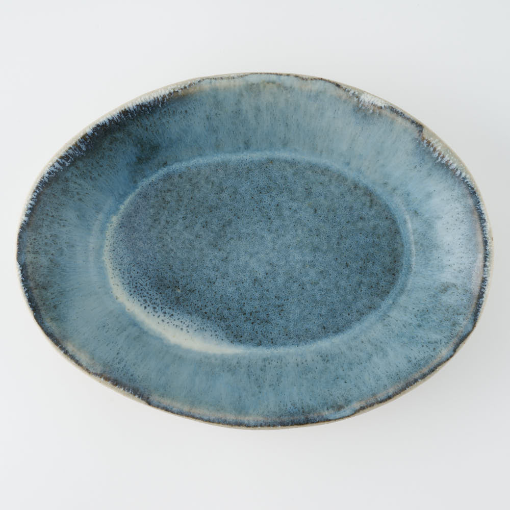 作家 村澤享 青マット釉楕円鉢 作家 村澤享 陶磁器作家もの