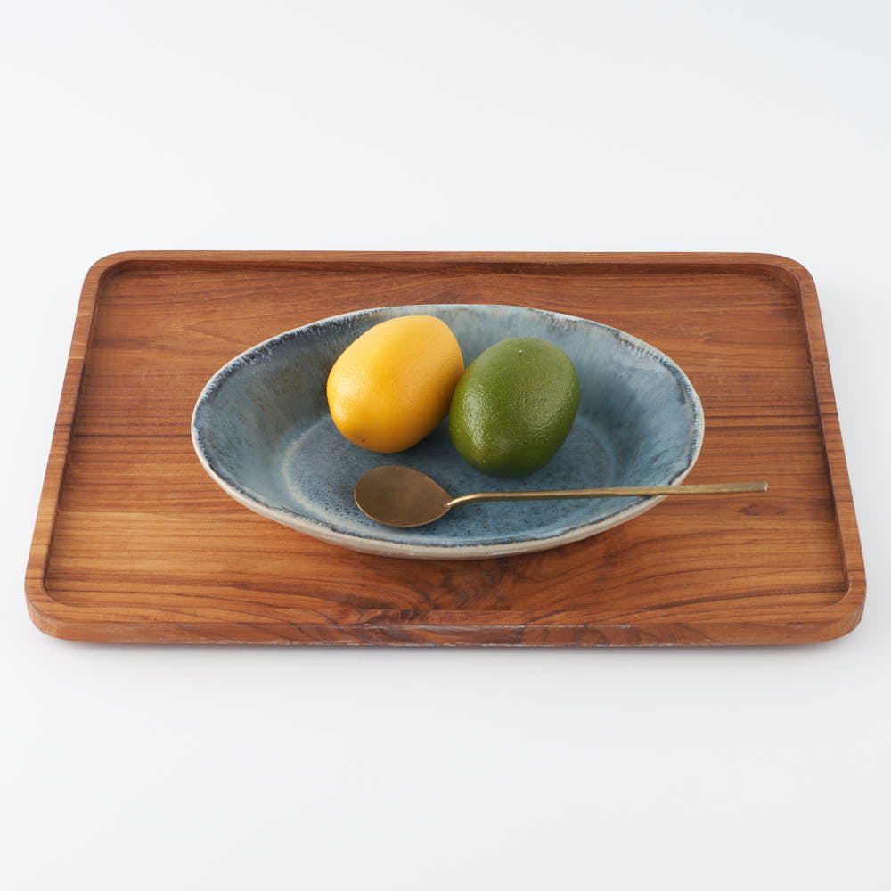 作家 村澤享 青マット釉楕円鉢 作家 村澤享 陶磁器作家もの