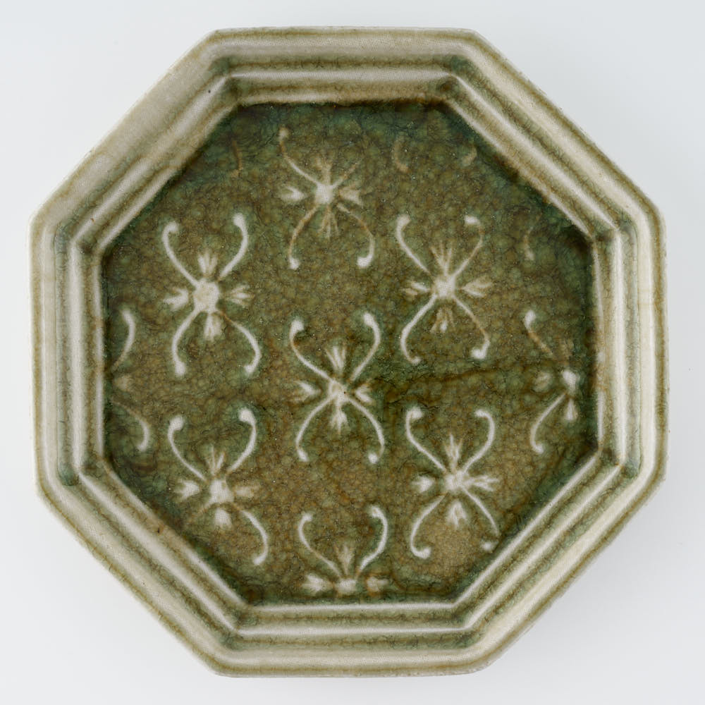 作家 小林哲生 八角皿 大 更紗文様 灰釉(白土) 作家 小林哲生 陶磁器作家もの