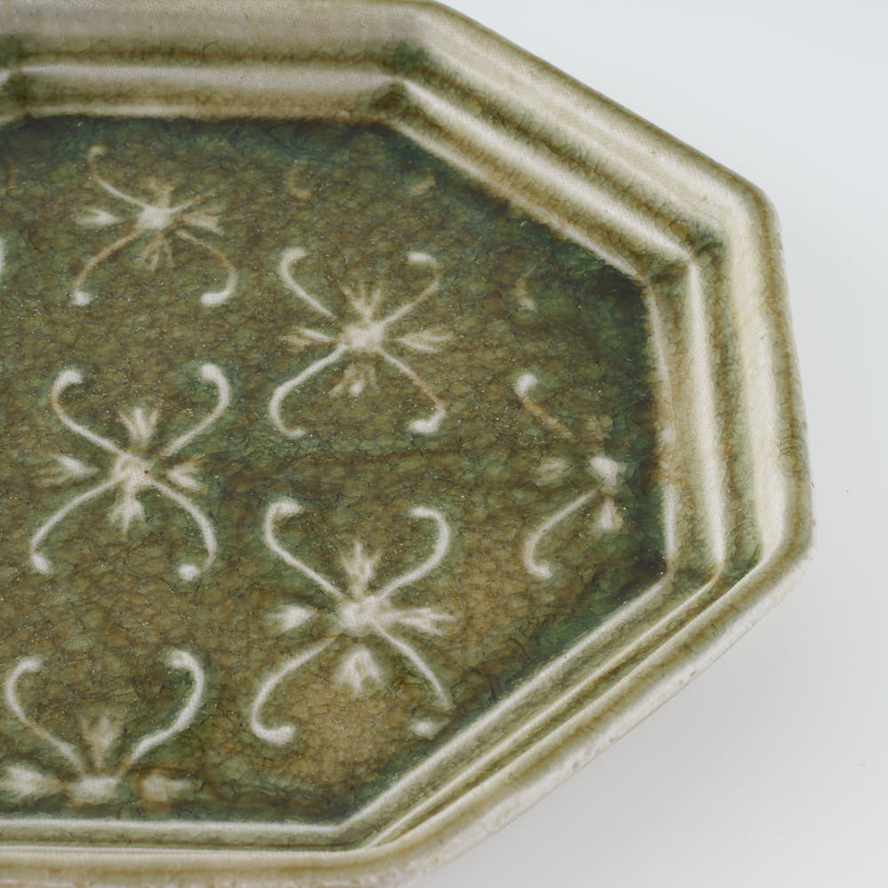 作家 小林哲生 八角皿 大 更紗文様 灰釉(白土) 作家 小林哲生 陶磁器作家もの