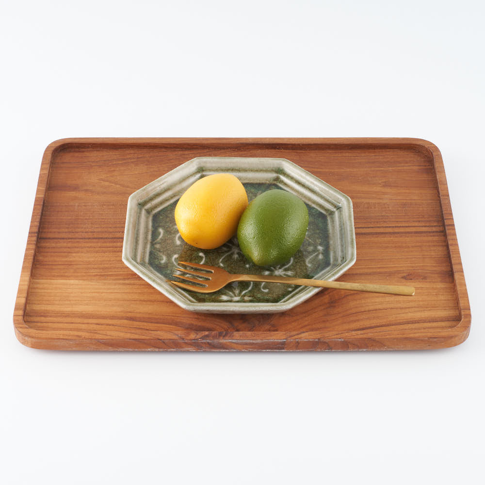 作家 小林哲生 八角皿 大 更紗文様 灰釉(白土) 作家 小林哲生 陶磁器作家もの